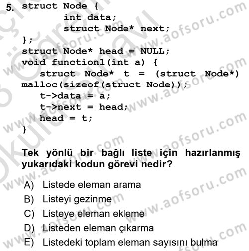 Algoritmalar Ve Programlama Dersi 2022 - 2023 Yılı Yaz Okulu Sınav Soruları 5. Soru