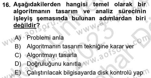Algoritmalar Ve Programlama Dersi 2023 - 2024 Yılı (Vize) Ara Sınav Soruları 16. Soru