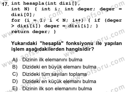Algoritmalar Ve Programlama Dersi 2023 - 2024 Yılı (Vize) Ara Sınav Soruları 17. Soru