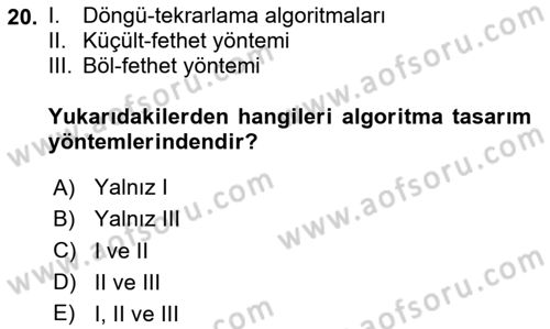 Algoritmalar Ve Programlama Dersi 2023 - 2024 Yılı (Vize) Ara Sınav Soruları 20. Soru