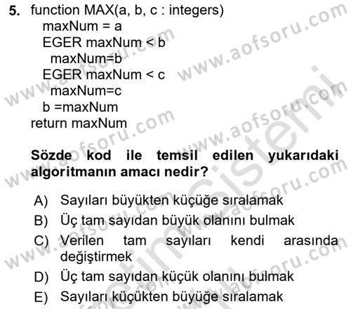 Algoritmalar Ve Programlama Dersi 2023 - 2024 Yılı (Vize) Ara Sınav Soruları 5. Soru