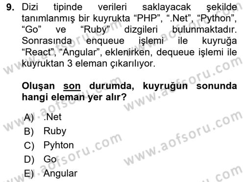 Algoritmalar Ve Programlama Dersi 2023 - 2024 Yılı (Vize) Ara Sınav Soruları 9. Soru