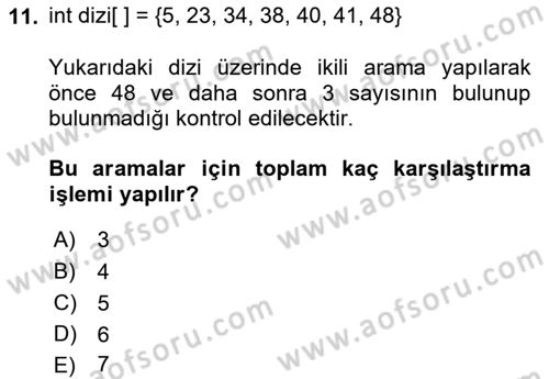 Algoritmalar Ve Programlama Dersi 2023 - 2024 Yılı (Final) Dönem Sonu Sınav Soruları 11. Soru