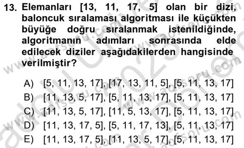 Algoritmalar Ve Programlama Dersi 2023 - 2024 Yılı (Final) Dönem Sonu Sınav Soruları 13. Soru