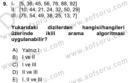 Algoritmalar Ve Programlama Dersi 2023 - 2024 Yılı (Final) Dönem Sonu Sınav Soruları 9. Soru