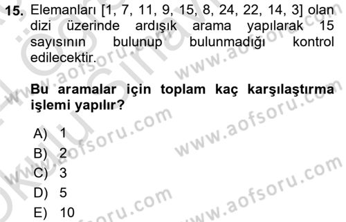 Algoritmalar Ve Programlama Dersi 2023 - 2024 Yılı Yaz Okulu Sınav Soruları 15. Soru