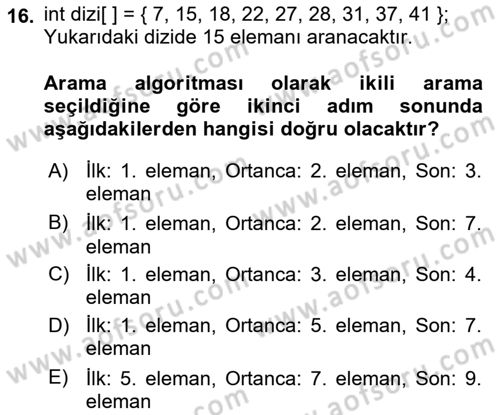 Algoritmalar Ve Programlama Dersi 2023 - 2024 Yılı Yaz Okulu Sınav Soruları 16. Soru