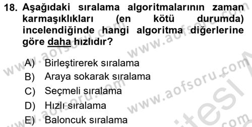 Algoritmalar Ve Programlama Dersi 2023 - 2024 Yılı Yaz Okulu Sınav Soruları 18. Soru