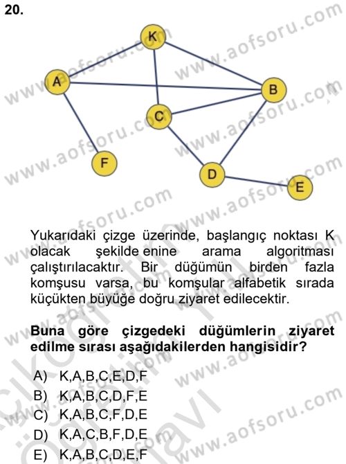 Algoritmalar Ve Programlama Dersi 2023 - 2024 Yılı Yaz Okulu Sınav Soruları 20. Soru