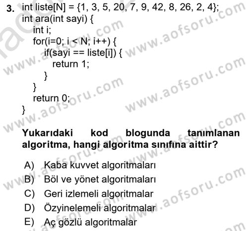Algoritmalar Ve Programlama Dersi Yaz Okulu Sınavı Deneme Sınav Soruları 3. Soru