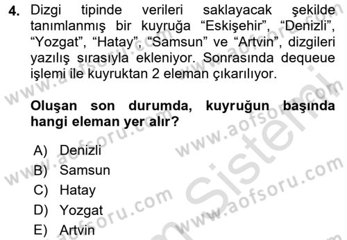 Algoritmalar Ve Programlama Dersi 2023 - 2024 Yılı Yaz Okulu Sınav Soruları 4. Soru