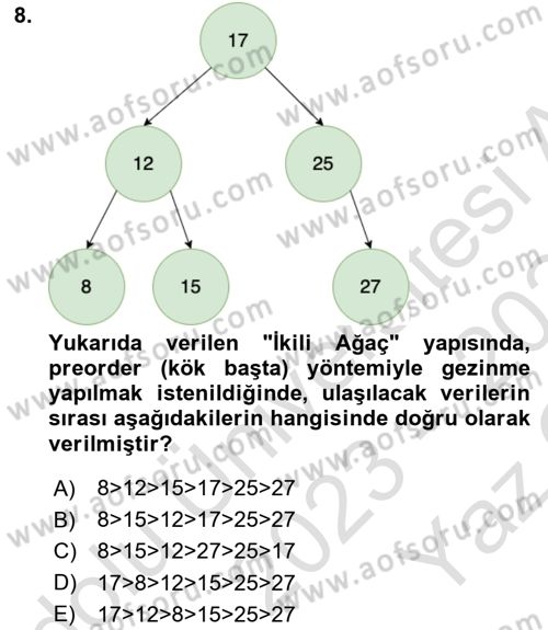 Algoritmalar Ve Programlama Dersi 2023 - 2024 Yılı Yaz Okulu Sınav Soruları 8. Soru