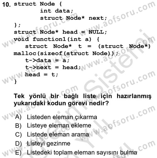 Algoritmalar Ve Programlama Dersi 2024 - 2025 Yılı (Vize) Ara Sınav Soruları 10. Soru