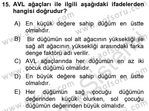 Algoritmalar Ve Programlama Dersi 2024 - 2025 Yılı (Vize) Ara Sınav Soruları 15. Soru