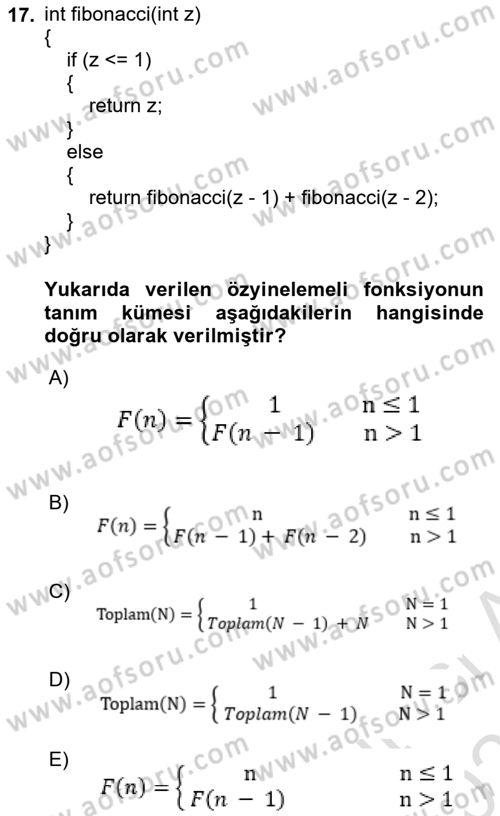 Algoritmalar Ve Programlama Dersi 2024 - 2025 Yılı (Vize) Ara Sınav Soruları 17. Soru