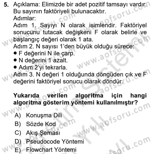 Algoritmalar Ve Programlama Dersi 2024 - 2025 Yılı (Vize) Ara Sınav Soruları 5. Soru