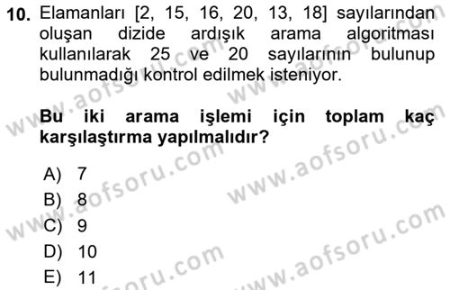 Algoritmalar Ve Programlama Dersi 2024 - 2025 Yılı (Final) Dönem Sonu Sınav Soruları 10. Soru