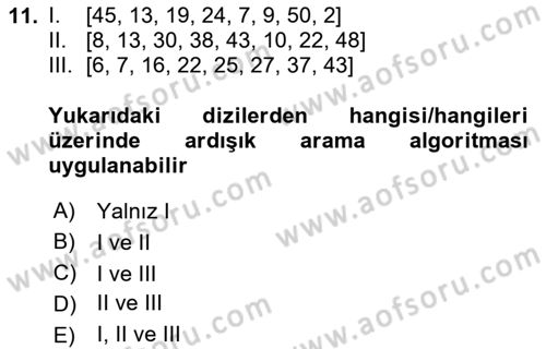 Algoritmalar Ve Programlama Dersi 2024 - 2025 Yılı (Final) Dönem Sonu Sınav Soruları 11. Soru