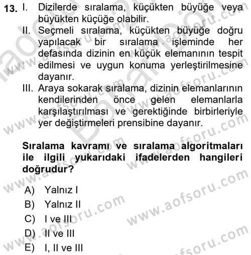 Algoritmalar Ve Programlama Dersi 2024 - 2025 Yılı (Final) Dönem Sonu Sınav Soruları 13. Soru