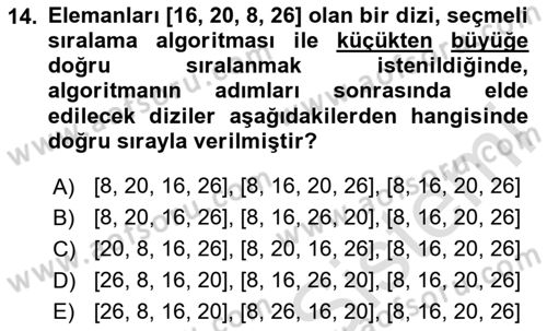 Algoritmalar Ve Programlama Dersi 2024 - 2025 Yılı (Final) Dönem Sonu Sınav Soruları 14. Soru