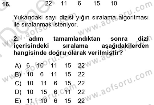 Algoritmalar Ve Programlama Dersi 2024 - 2025 Yılı (Final) Dönem Sonu Sınav Soruları 16. Soru