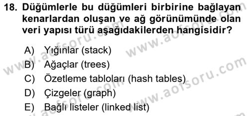 Algoritmalar Ve Programlama Dersi 2024 - 2025 Yılı (Final) Dönem Sonu Sınav Soruları 18. Soru