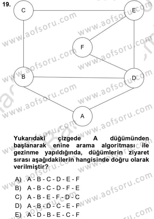 Algoritmalar Ve Programlama Dersi 2024 - 2025 Yılı (Final) Dönem Sonu Sınav Soruları 19. Soru