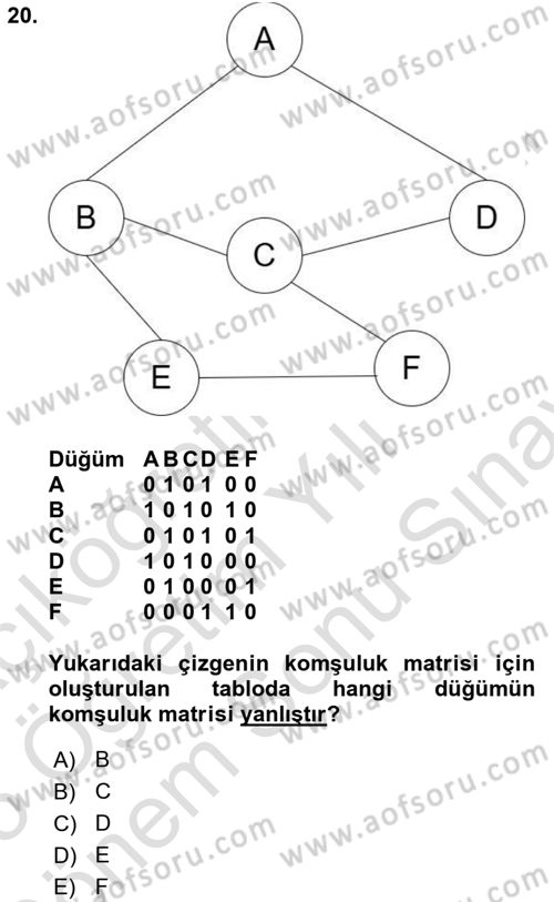 Algoritmalar Ve Programlama Dersi 2024 - 2025 Yılı (Final) Dönem Sonu Sınav Soruları 20. Soru