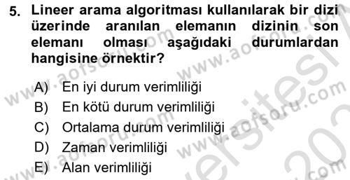 Algoritmalar Ve Programlama Dersi 2024 - 2025 Yılı (Final) Dönem Sonu Sınav Soruları 5. Soru