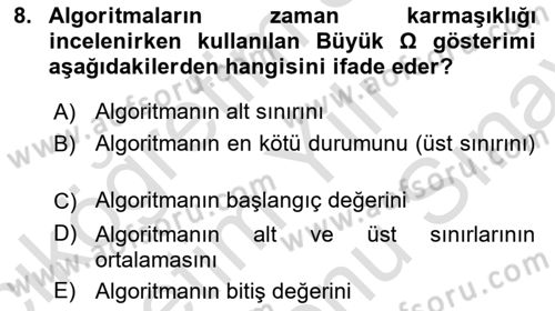 Algoritmalar Ve Programlama Dersi 2024 - 2025 Yılı (Final) Dönem Sonu Sınav Soruları 8. Soru