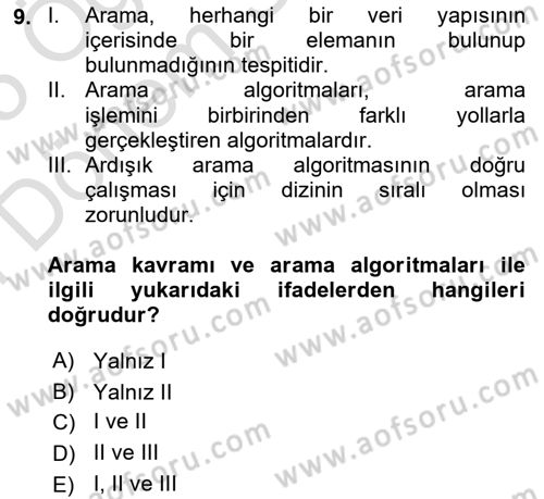 Algoritmalar Ve Programlama Dersi 2024 - 2025 Yılı (Final) Dönem Sonu Sınav Soruları 9. Soru