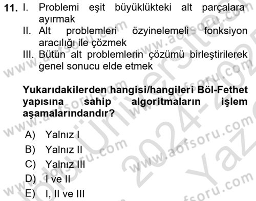 Algoritmalar Ve Programlama Dersi 2024 - 2025 Yılı Yaz Okulu Sınav Soruları 11. Soru