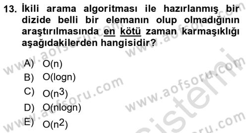 Algoritmalar Ve Programlama Dersi 2024 - 2025 Yılı Yaz Okulu Sınav Soruları 13. Soru