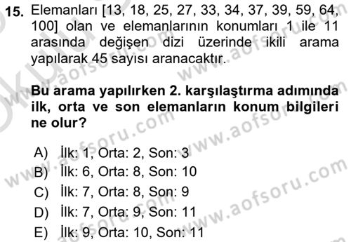 Algoritmalar Ve Programlama Dersi 2024 - 2025 Yılı Yaz Okulu Sınav Soruları 15. Soru
