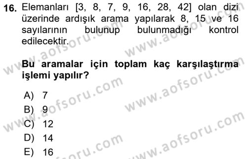 Algoritmalar Ve Programlama Dersi 2024 - 2025 Yılı Yaz Okulu Sınav Soruları 16. Soru