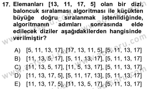 Algoritmalar Ve Programlama Dersi 2024 - 2025 Yılı Yaz Okulu Sınav Soruları 17. Soru