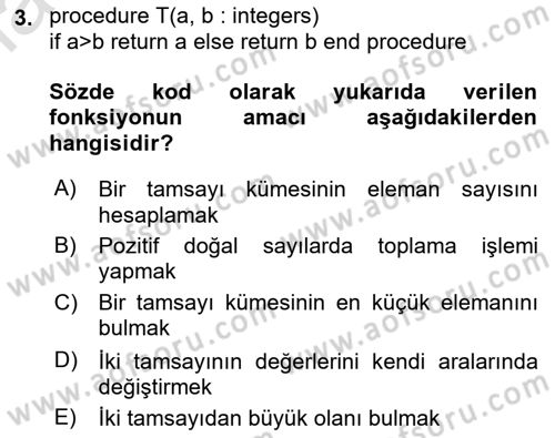 Algoritmalar Ve Programlama Dersi 2024 - 2025 Yılı Yaz Okulu Sınav Soruları 3. Soru