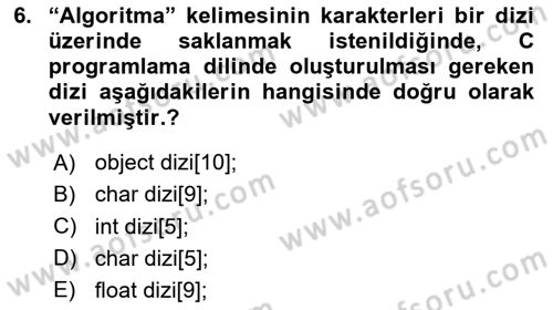 Algoritmalar Ve Programlama Dersi 2024 - 2025 Yılı Yaz Okulu Sınav Soruları 6. Soru