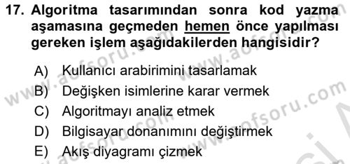 Algoritmalar Ve Programlama Dersi 2025 - 2026 Yılı (Vize) Ara Sınav Soruları 17. Soru