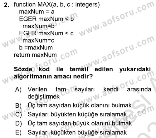 Algoritmalar Ve Programlama Dersi 2025 - 2026 Yılı (Vize) Ara Sınav Soruları 2. Soru