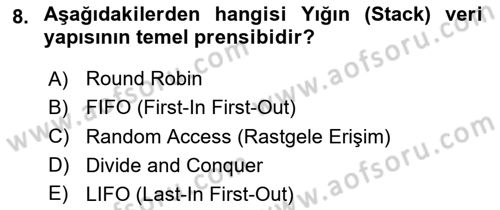 Algoritmalar Ve Programlama Dersi 2025 - 2026 Yılı (Vize) Ara Sınav Soruları 8. Soru