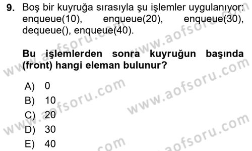 Algoritmalar Ve Programlama Dersi 2025 - 2026 Yılı (Vize) Ara Sınav Soruları 9. Soru