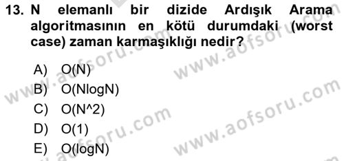 Algoritmalar Ve Programlama Dersi 2025 - 2026 Yılı (Final) Dönem Sonu Sınav Soruları 13. Soru