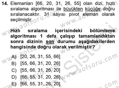 Algoritmalar Ve Programlama Dersi 2025 - 2026 Yılı (Final) Dönem Sonu Sınav Soruları 14. Soru