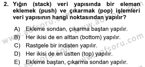 Algoritmalar Ve Programlama Dersi 2025 - 2026 Yılı (Final) Dönem Sonu Sınav Soruları 2. Soru