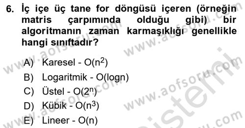 Algoritmalar Ve Programlama Dersi 2025 - 2026 Yılı (Final) Dönem Sonu Sınav Soruları 6. Soru