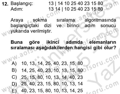Algoritmalar Ve Programlama Dersi 2025 - 2026 Yılı Yaz Okulu Sınav Soruları 12. Soru