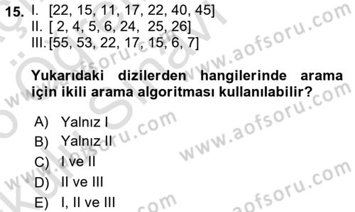 Algoritmalar Ve Programlama Dersi 2025 - 2026 Yılı Yaz Okulu Sınav Soruları 15. Soru
