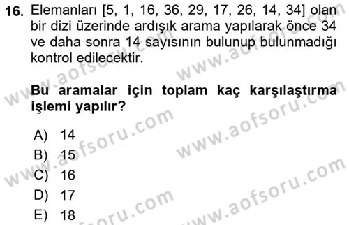 Algoritmalar Ve Programlama Dersi 2025 - 2026 Yılı Yaz Okulu Sınav Soruları 16. Soru