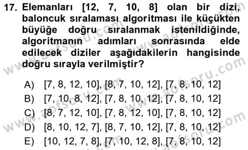 Algoritmalar Ve Programlama Dersi 2025 - 2026 Yılı Yaz Okulu Sınav Soruları 17. Soru